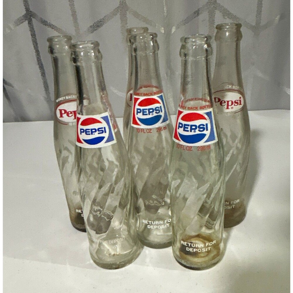 1979 Pepsi-Cola Glass Soda Bottle Lot of 6 Clear 10 fl oz